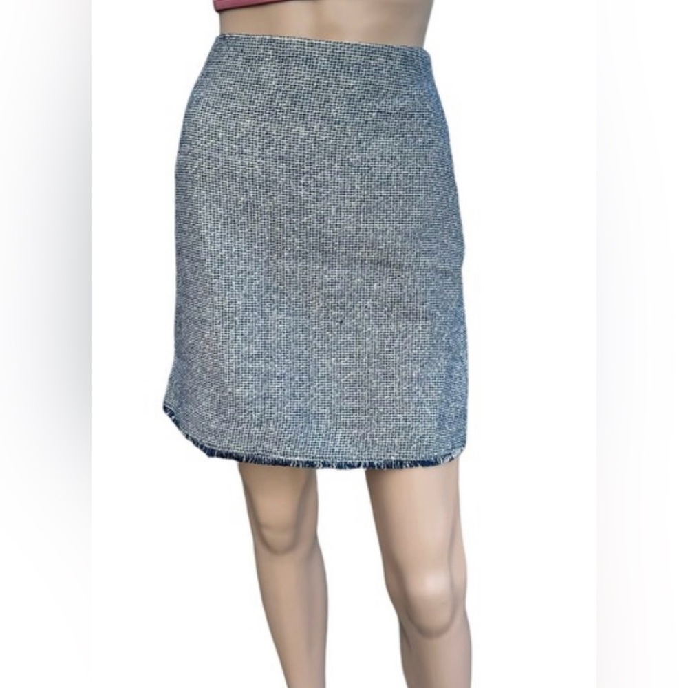 Classic Black and White Tweed Fringed Hem Skirt